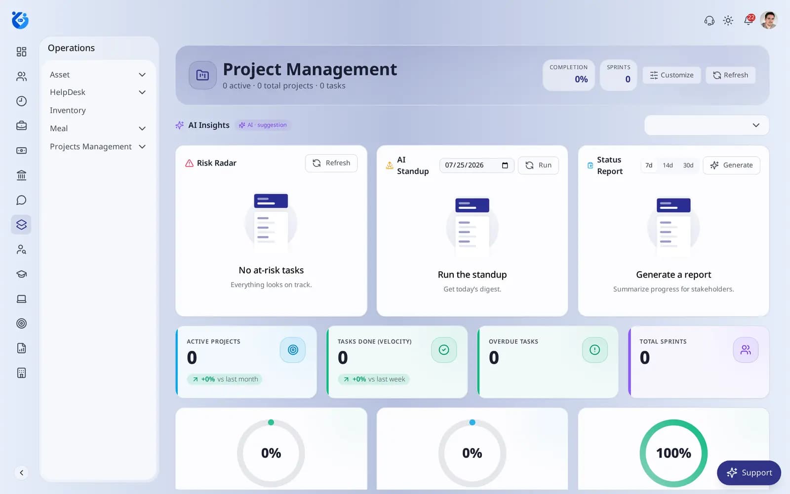 Zaffre Project Management screen